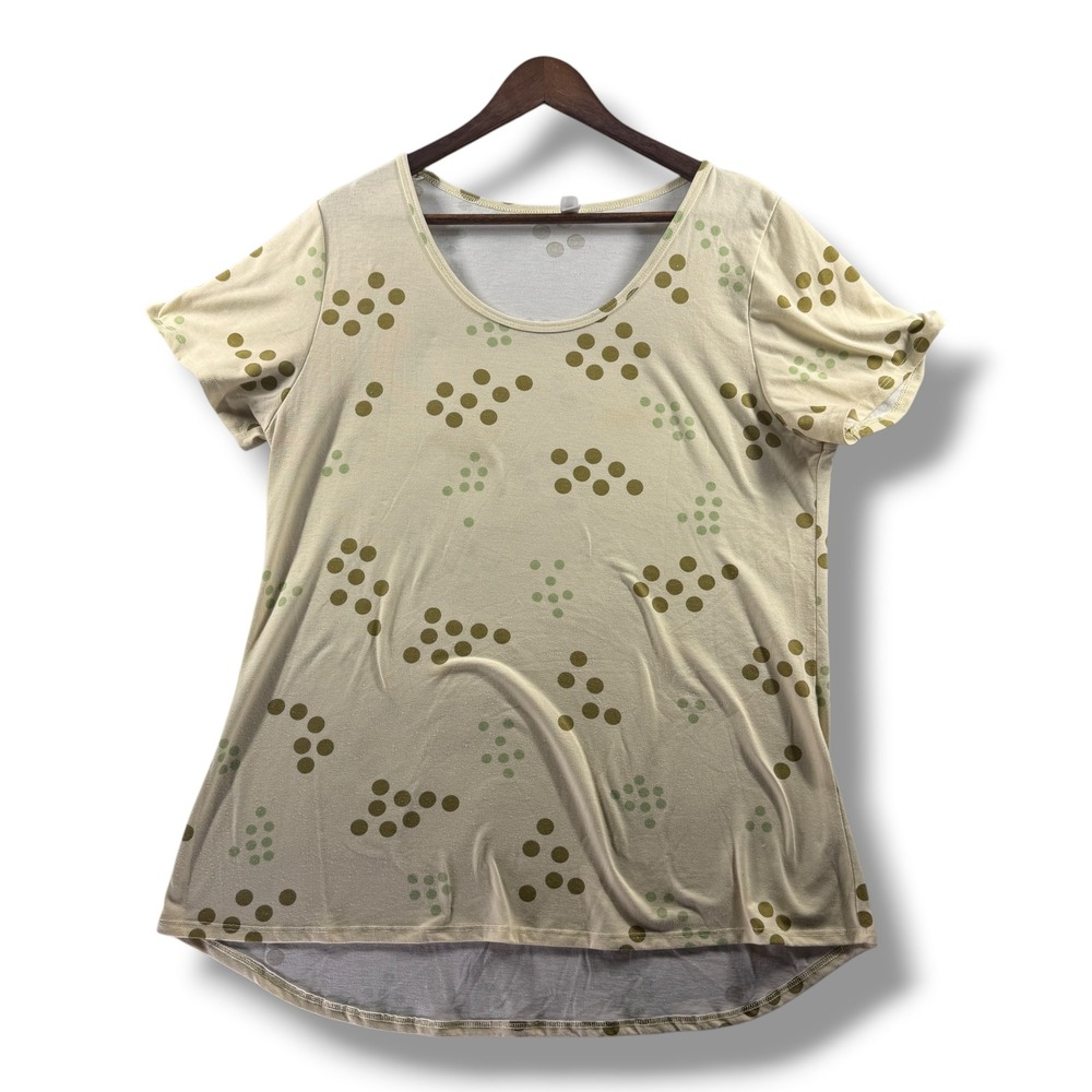 LuLaRoe Womens XL Short Sleeve Scoop Neck Dot Print T-Shirt Cream Green